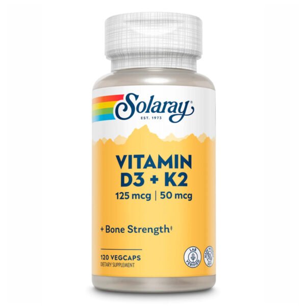 Solaray Вітамін D-3 та K-2 — 120 рослинних капсул