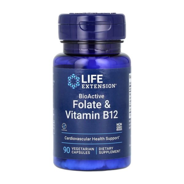 Life Extension Фолат та Вітамін B12 — 90 рослинних капсул