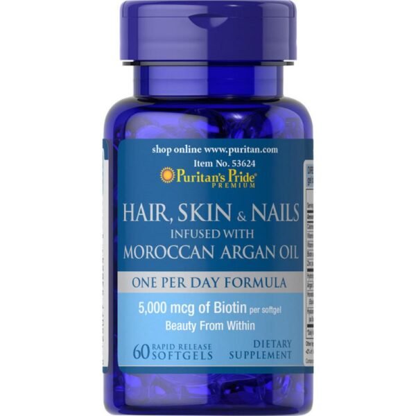 Puritans Pride Hair Skin Nails з олією марокканського аргану — 60 капсул