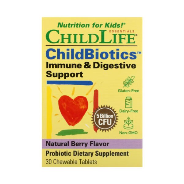 ChildLife Essentials ChildBiotics Підтримка імунітету та травлення — 30 жувальних таблеток натуральна ягода