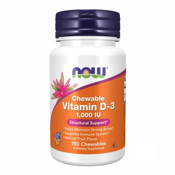 Now Foods Вітамін D-3 1000 IU Жувальні фруктові — 180 таблеток
