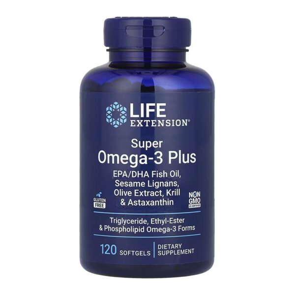 Life Extension Super Omega-3 Plus EPA/DHA риб'ячий жир, лігнани кунжуту, екстракт оливки, криль та астаксантин - 120 капсул