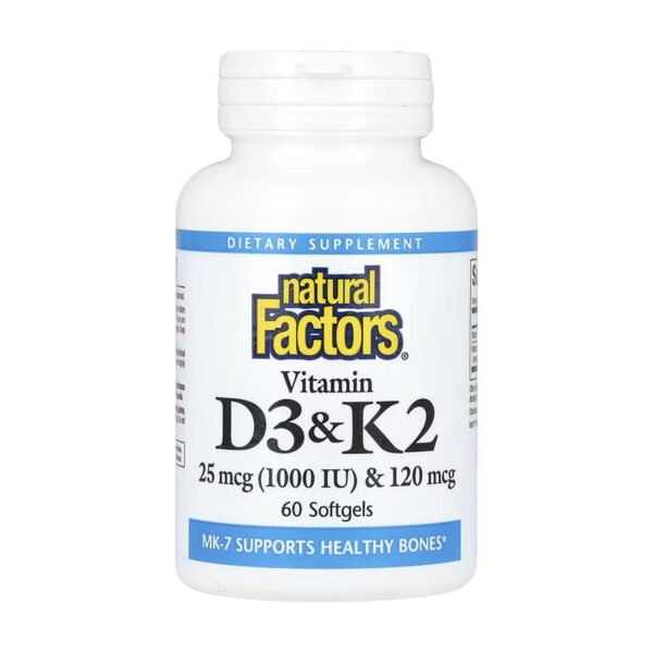 Natural Factors Вітамін D3 та K2 25 мкг (1000 МО) та 120 мкг - 60 капсул